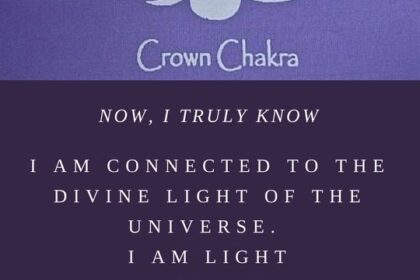 Crown Chakra affirmation with healer contact information.