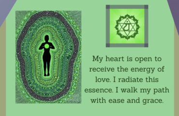 Heart chakra energy and affirmation illustration.