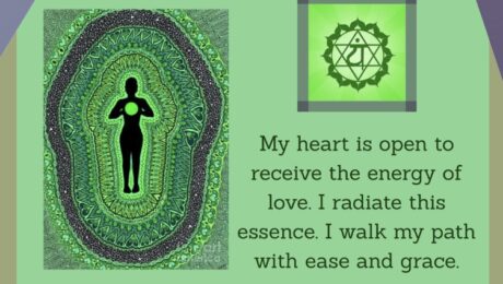 Heart chakra energy and affirmation illustration.