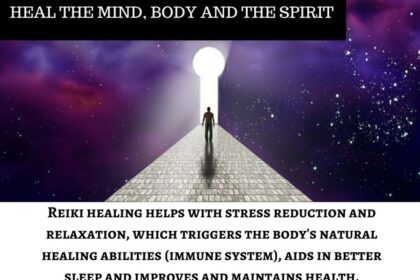 Person walking towards bright light, cosmic background.