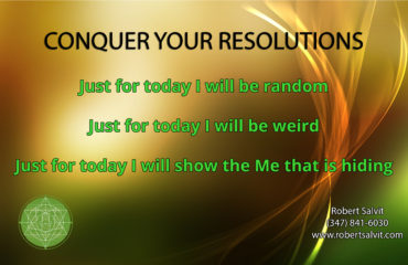 Gold and green background. “Conquer your resolutions…”
