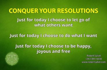 Green background. “Conquer your resolutions…”