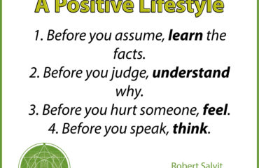 A green and white poster with four golden rules of a positive lifestyle.