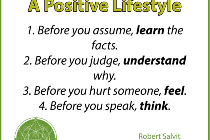 A green and white poster with four golden rules of a positive lifestyle.