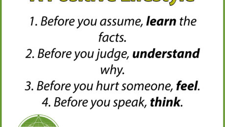 A green and white poster with four golden rules of a positive lifestyle.