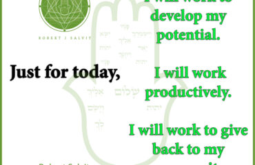 A green hand with the words 