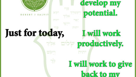 A green hand with the words 